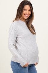 Heather Grey Long Sleeve Raised Seam Maternity Sweater