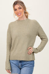 Light Olive Long Sleeve Raised Seam Maternity Sweater