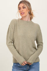 Light Olive Long Sleeve Raised Seam Sweater