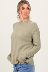 Light Olive Long Sleeve Raised Seam Sweater