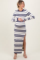 Ivory Multi Stripe Long Sleeve Sweater Maternity Maxi Dress