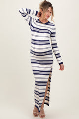 Ivory Multi Stripe Long Sleeve Sweater Maternity Maxi Dress