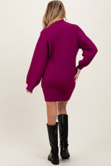 Magenta Mock Neck Maternity Sweater Mini Dress