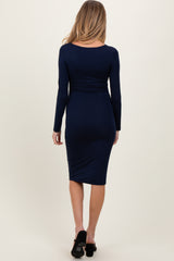 Navy Long Sleeve Square Neck Maternity Dress