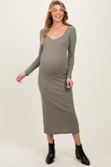 Olive Scoop Neck Long Sleeve Maternity Midi Dress