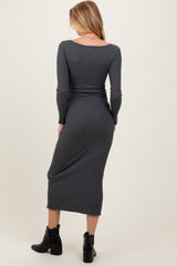 Charcoal Scoop Neck Long Sleeve Maternity Midi Dress