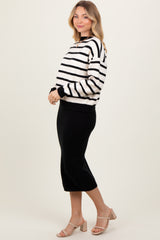 Black White Combo Stripe Sweater Top With Solid Skirt Maternity Sweater Set