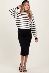 Black White Combo Stripe Sweater Top With Solid Skirt Maternity Sweater Set