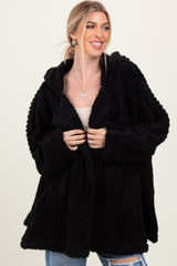 Black Fuzzy Slit Hem Hooded Maternity Cardigan