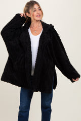 Black Fuzzy Slit Hem Hooded Maternity Cardigan