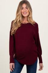 Burgundy Premium Basic Cuffed Loose Fit Maternity Top