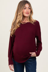 Burgundy Premium Basic Cuffed Loose Fit Maternity Top