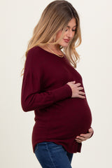 Burgundy Premium Basic Cuffed Loose Fit Maternity Top