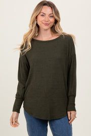 Olive Premium Basic Cuffed Loose Fit Top