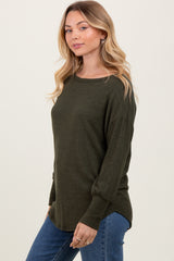 Olive Premium Basic Cuffed Loose Fit Top