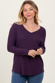 Purple Basic Brushed Rib V-Neck Top