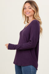 Purple Basic Brushed Rib V-Neck Top