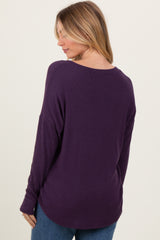 Purple Basic Brushed Rib V-Neck Top