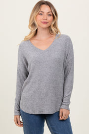 Heather Grey Basic Brushed Rib V-Neck Top