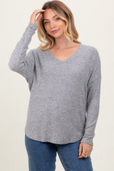 Heather Grey Basic Brushed Rib V-Neck Top