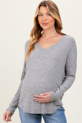 Heather Grey Basic Brushed Rib V-Neck Maternity Top