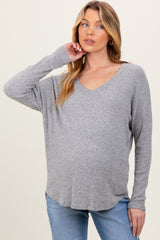 Heather Grey Basic Brushed Rib V-Neck Maternity Top