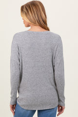 Heather Grey Basic Brushed Rib V-Neck Maternity Top