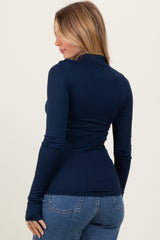 Navy Basic Thumbhole Mock Neck Maternity Top