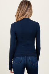 Navy Basic Thumbhole Mock Neck Maternity Top