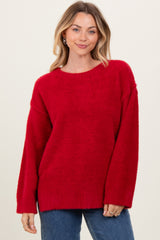 Red Fuzzy Knit Oversized Maternity Sweater