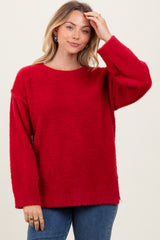 Red Fuzzy Knit Oversized Sweater