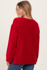 Red Fuzzy Knit Oversized Sweater