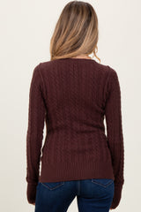 Brown Long Sleeve Cable Patterned Maternity Sweater Knit Top