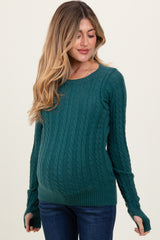 Hunter Green Long Sleeve Cable Patterned Maternity Sweater Knit Top