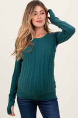 Hunter Green Long Sleeve Cable Patterned Maternity Sweater Knit Top