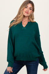 Hunter Green Notched Neck Oversized Maternity Sweater Knit Top