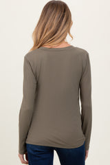 Olive Ribbed Knit V-Neck Maternity Long Sleeve Top