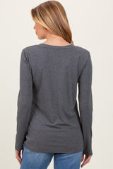 Charcoal Ribbed Knit V-Neck Maternity Long Sleeve Top