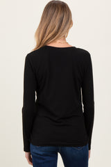 Black Ribbed Knit V-Neck Maternity Long Sleeve Top