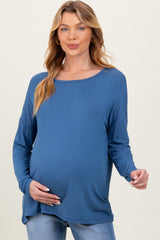 Blue Drop Shoulder Maternity Long Sleeve Top