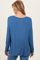 Blue Drop Shoulder Maternity Long Sleeve Top