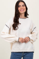 Ivory Top Stitch Detail Drop Shoulder Sweater