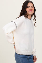 Ivory Top Stitch Detail Drop Shoulder Sweater