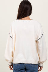 Ivory Top Stitch Detail Drop Shoulder Sweater