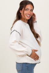 Ivory Top Stitch Detail Drop Shoulder Maternity Sweater