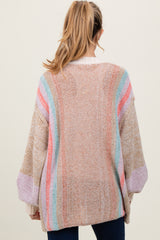 Beige Colorblock Stripe Knit Open Maternity Cardigan