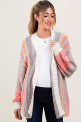 Charcoal Colorblock Stripe Knit Open Maternity Cardigan