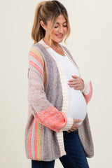 Charcoal Colorblock Stripe Knit Open Maternity Cardigan