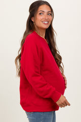 Red Pullover Maternity Terry Crewneck