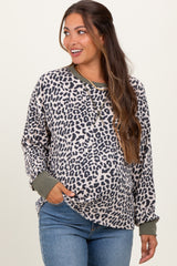 Cream Ribbed Animal Print Contrast Trim Maternity Pullover